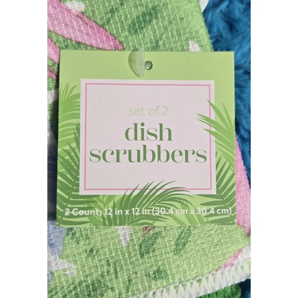 Tropical Kitchen Matching Bundle Set- 2ct Dish Scrubbers, Tablecloth & Towel